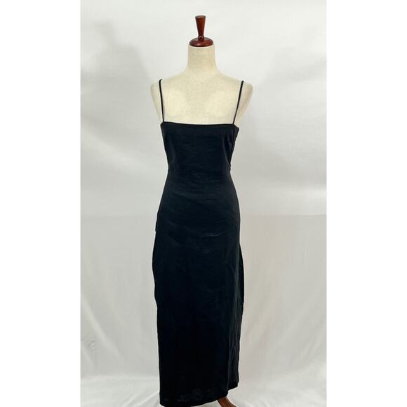 SIR THE LABEL Sz 1 4 S Black 100% Linen Tie Back Midi Dress - Picture 8 of 8